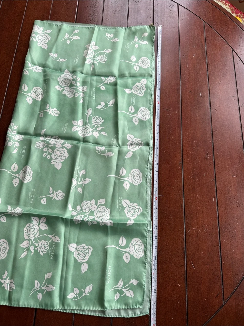 Godiva Chocolatier Mint Green Satin Floral Scarf